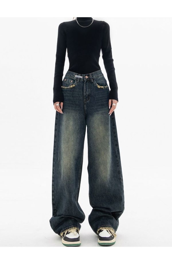 Cyflymder Y2K Women Vintage Streetwear Korean Baggy Blue Jeans High Wa