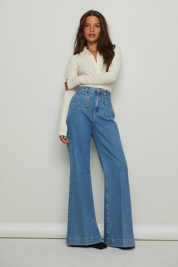 70´s Front Pocket Wide Leg Jeans Blue