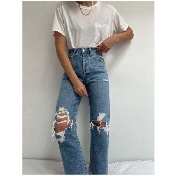 Agolde Jeans | Agolde 90s Mid-Rise Loose Fit Ripped Jeans, Fall Out, 24” | Color: Blue/White | Size: 24