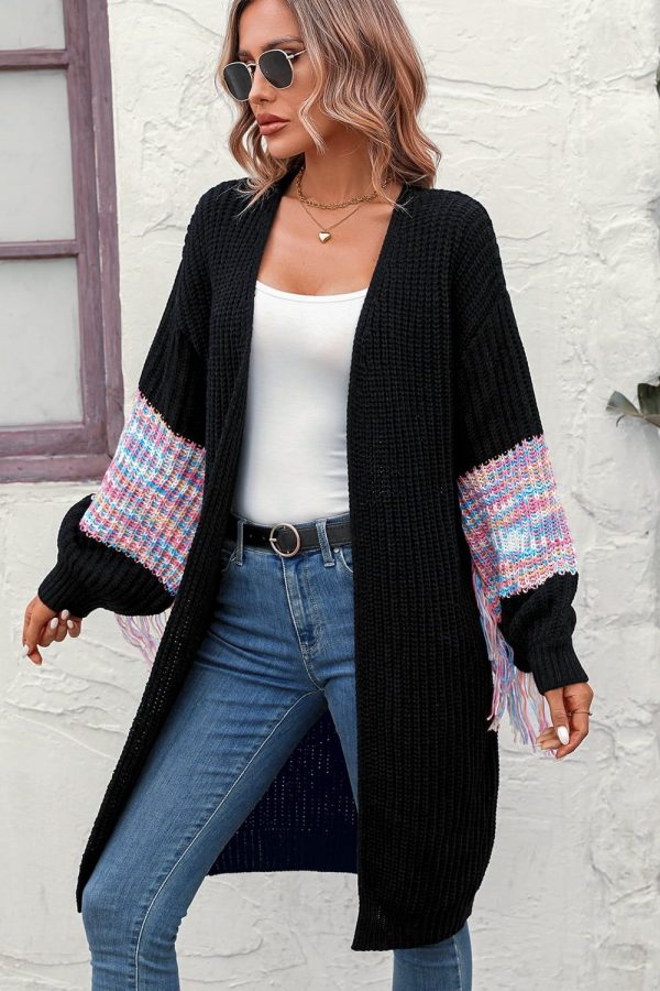Fringe Sleeve Dropped Sholder Cardigan - Dust Storm / S