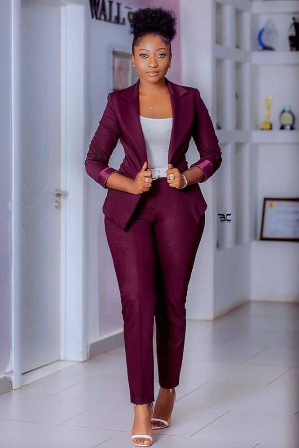 Purple Power Suit With White Top