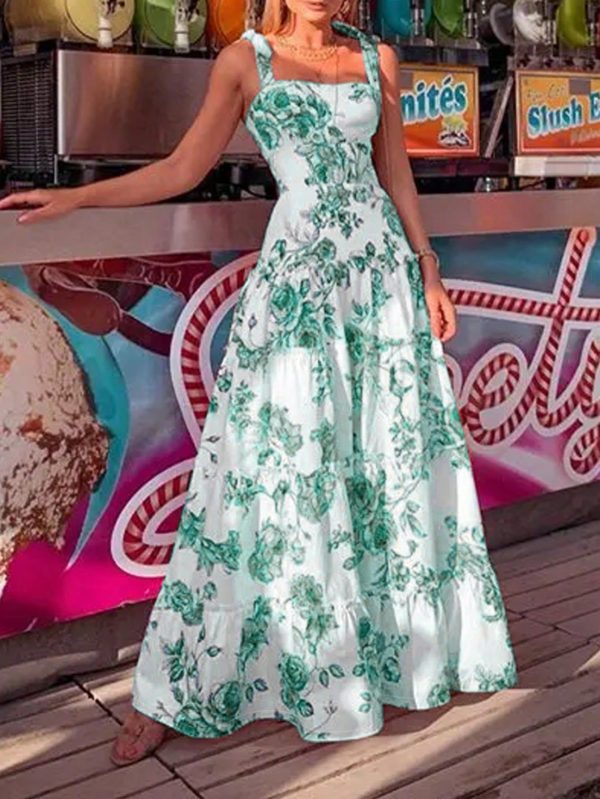 Fashion Women's Standard Size Sleeveless Casual Romantic Vacation Print Slip Dress