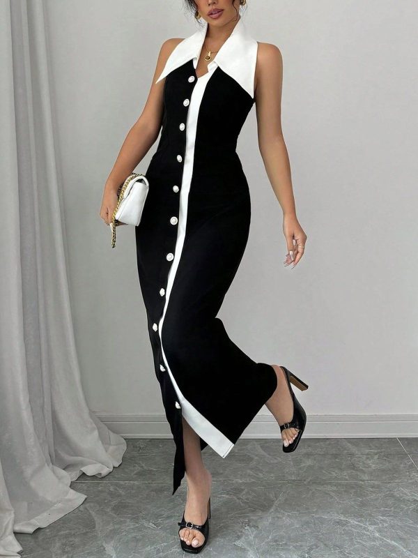 StyleWe Women Urban Maxi Dress Natural Bodycon Shawl Collar All Season For Commuting