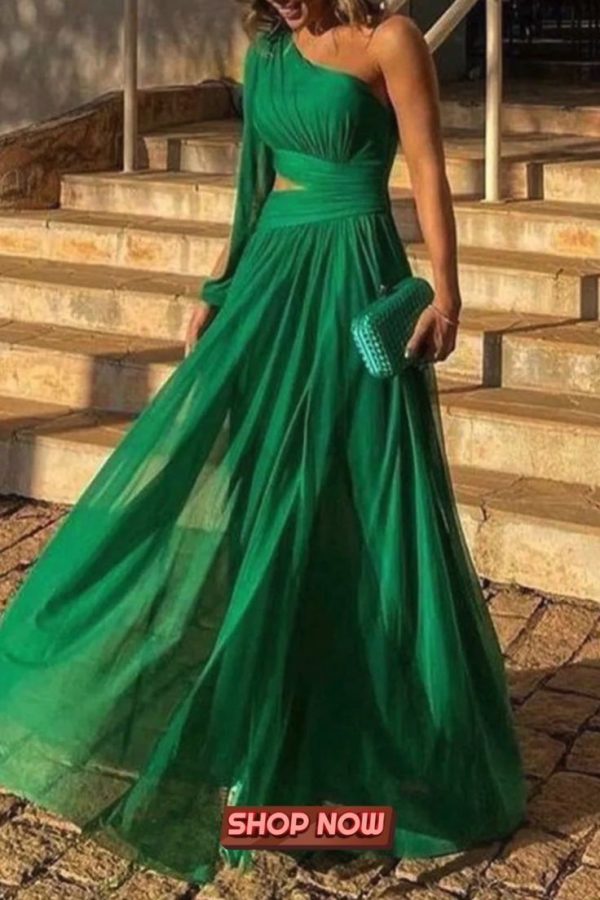 Sexy Formal Solid Patchwork Oblique Collar Evening Dress