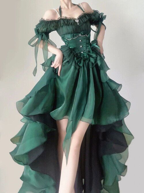 Elegant 2024 Green Flower Wedding Dress Heavy Industry Dress Lolita Cosplay 2025