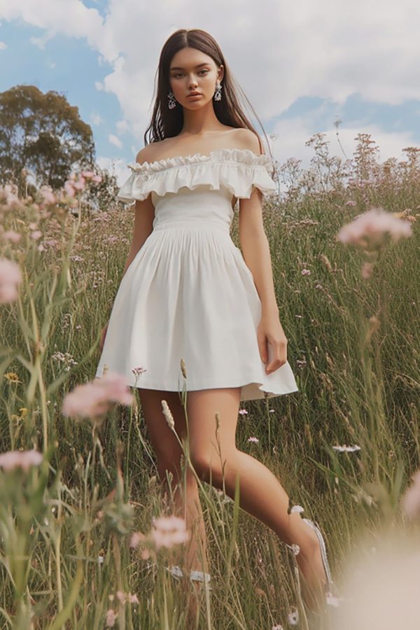 Zapakasa Women Off the Shoulder Graduation Dress White Cotton A Line Short Cocktail Dress