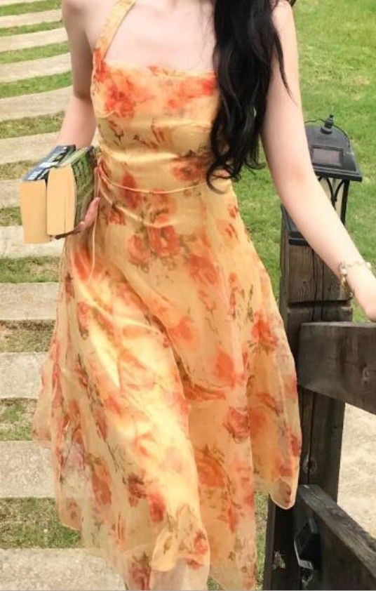 Vintage Yellow Floral Maxi Dress