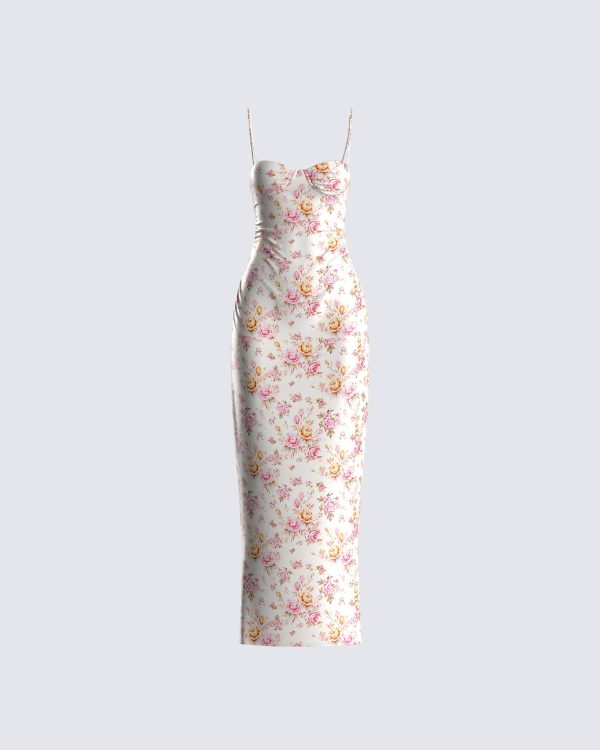 Maelle Ivory Flower Print Dress