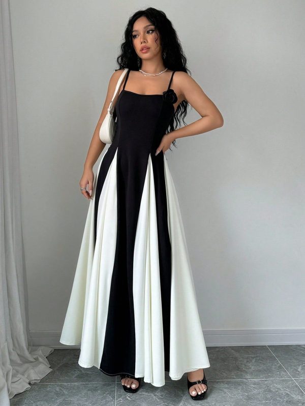 Colorblock Spaghetti Strap Long Dress Maxi Women Outfit