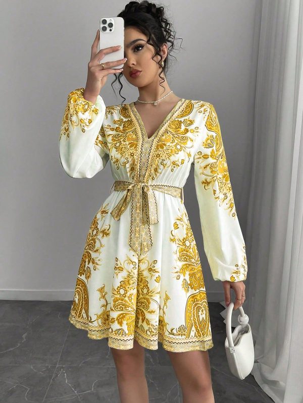 Women V-Neck Long Sleeve Casual Summer Dress