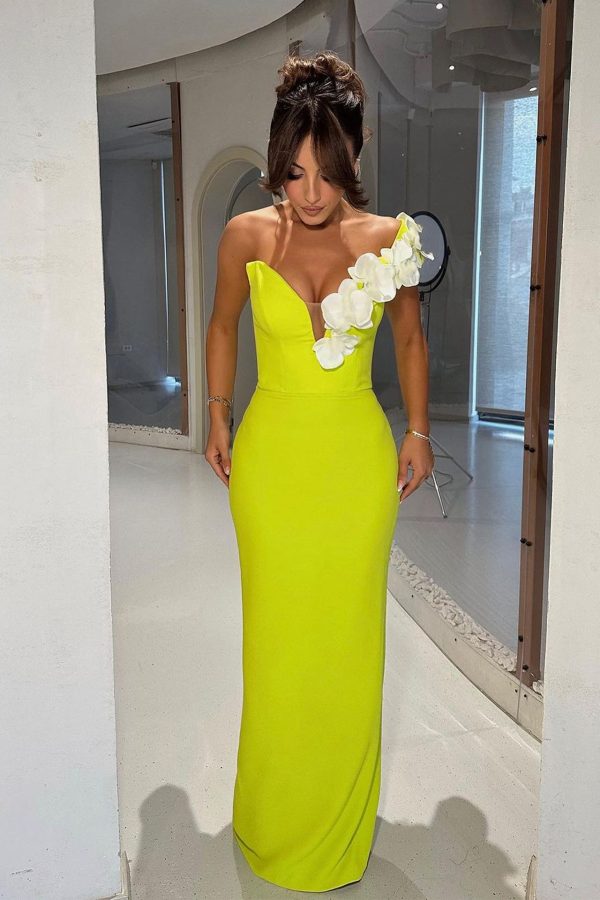 Imelda V Neck Maxi Dress In GreenYellow GreenYellow-S