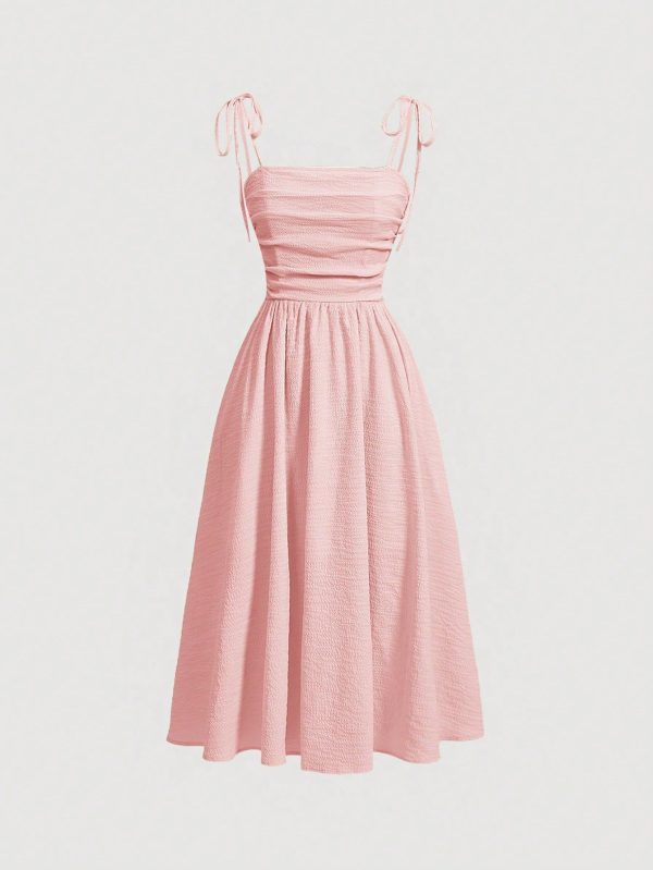 Solid Color Pleated Cami Dress For Women,Pastel Dresses For Women
