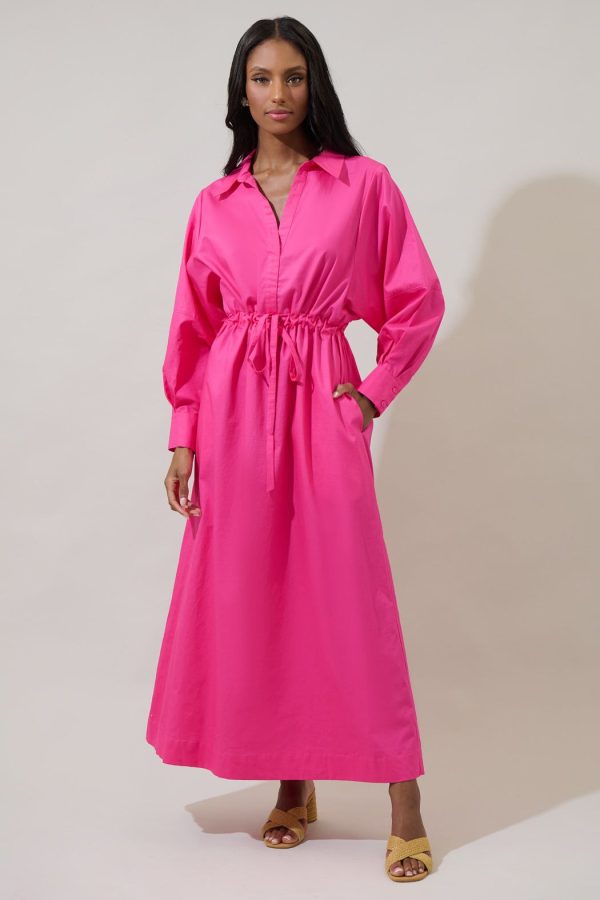 Faiza Dolman Sleeve Poplin Maxi Dress - FUCHSIA / L