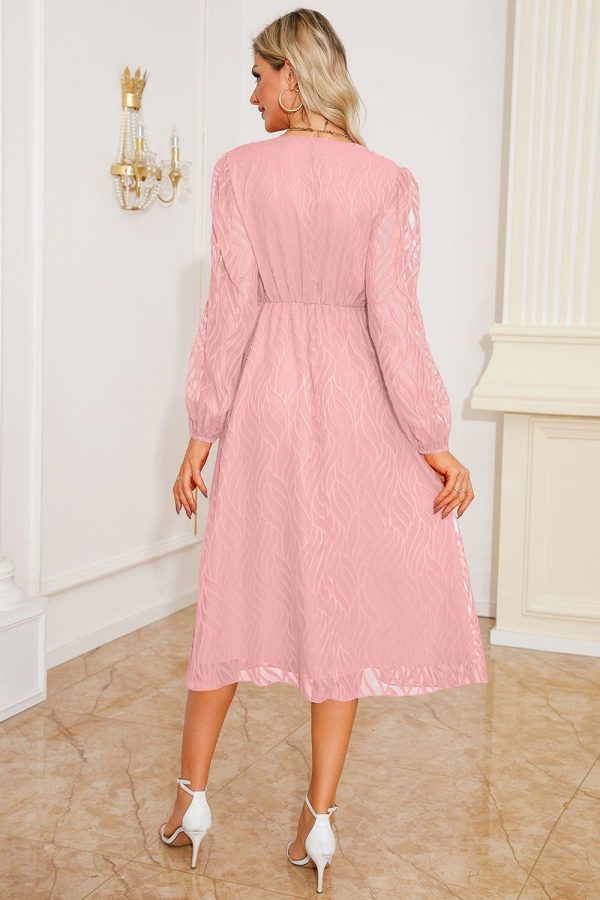 Zapakasa Women Black Mother Dress with Long Sleeves A Line V-Neck Ruffled Midi Wedding Guest Dress