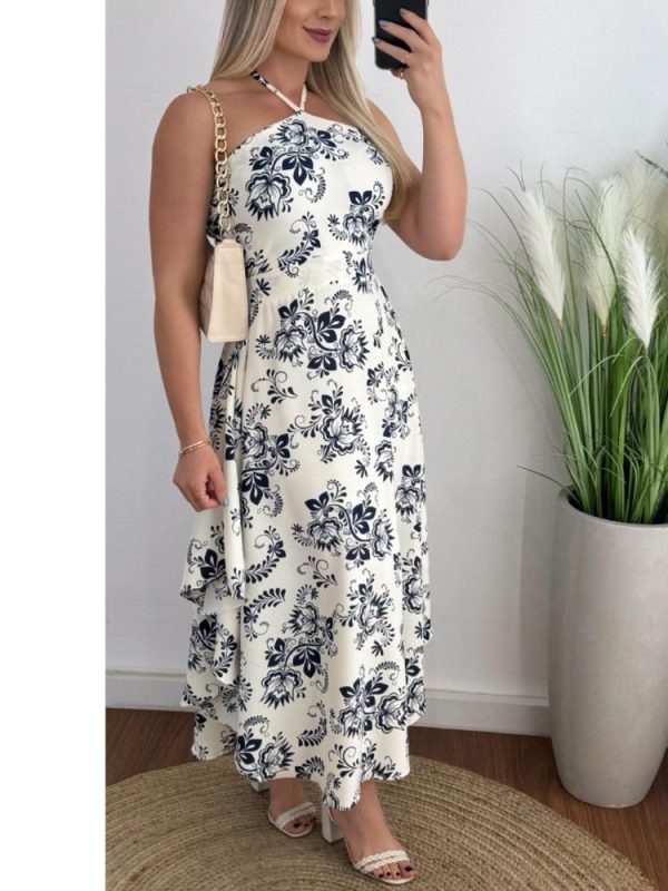 Women's Chic 2025 Summer New Long Dresses Hollow Shoulder Contract Color Evening Dress Fashion Cross