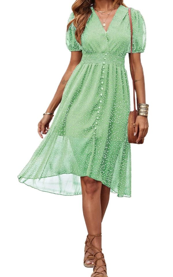 PRETTYGARDEN Women's Floral Wrap V-Neck Midi Dress Short Sleeve Boho Summer Beach Long Dress High Low Hem Smocked Dress Women