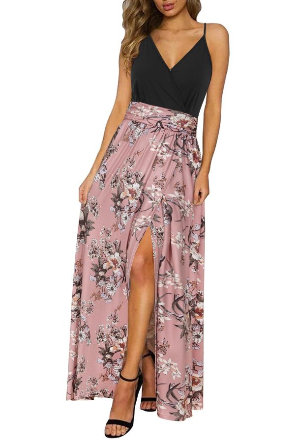 Newshows Women Summer 2025 Maxi Dress Vacation Floral Spaghetti Strap Spring Casual Boho Split Beach Long Flowy Sundress