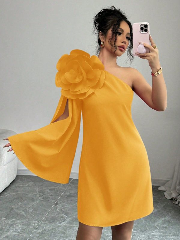 Minimalist Fashion Sleeveless 3D Floral Decor Dress, Suitable For Summer