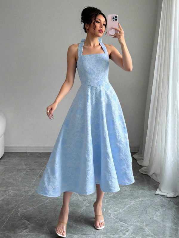 Women's Elegant Sleeveless Long Dress With Neck Tie And Bow Accent, Casual, Suitable For Spring, Summer, Autumn
