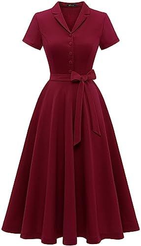 Wedtrend Women's Vintage Tea Dress, Short Sleeve Cocktail Party Dress Work Church Casual Dress