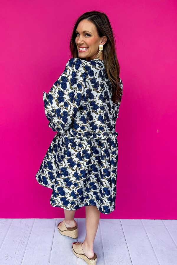 Sophisticated Navy Floral Ruffle Babydoll Dress