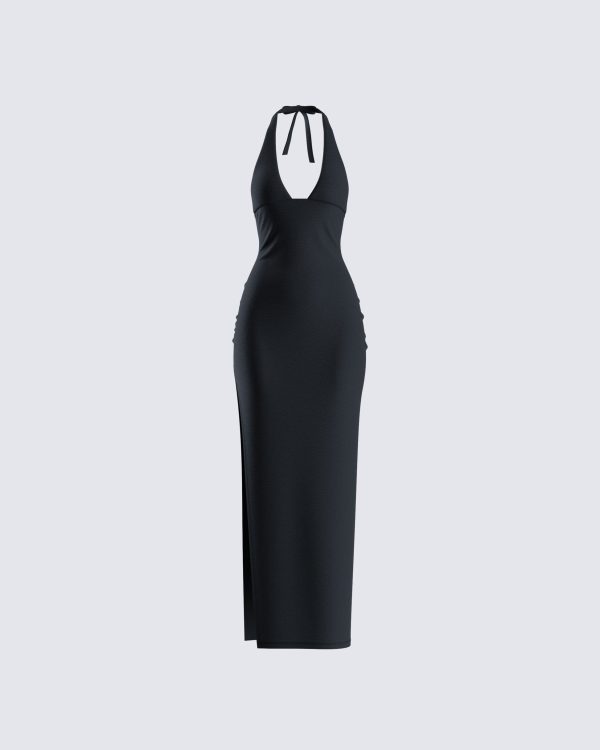 Kiari Black Halter Maxi Dress