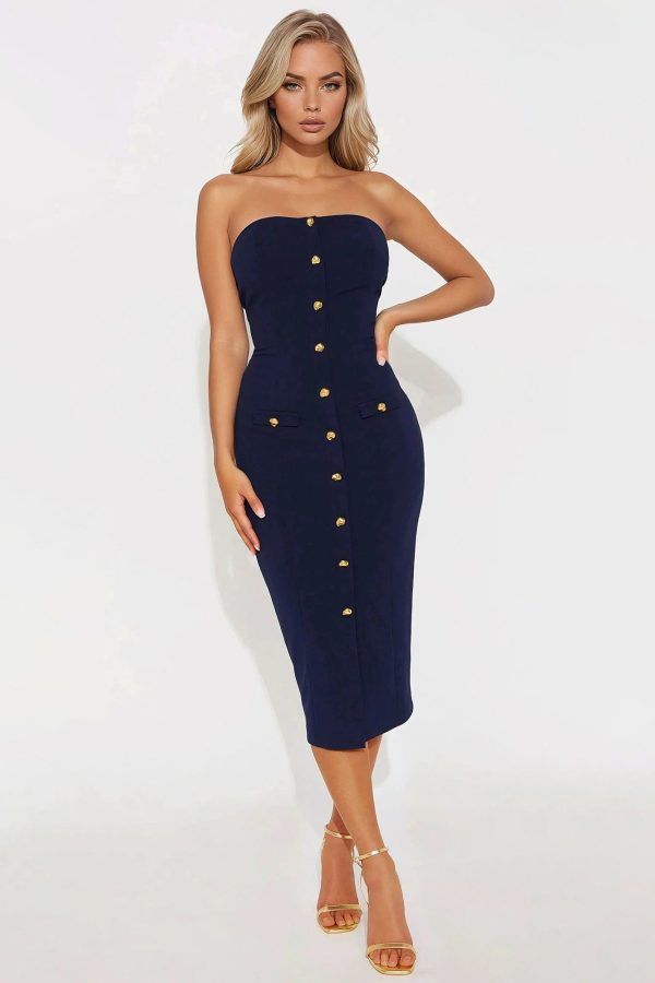 Women's Made For This Strapless Midi Dress in Navy Blue Size Small