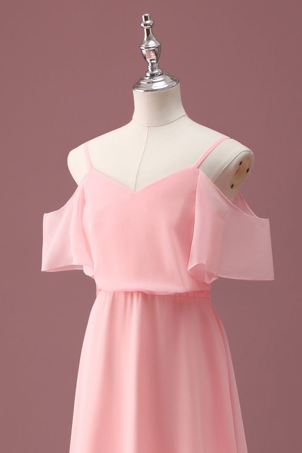 Zapakasa Women Pink Junior Bridesmaid Dress Cold Shoulder A Line Chiffon Wedding Guest Dress