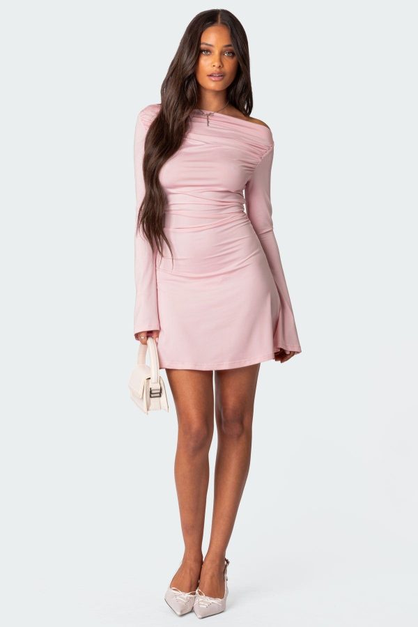 Leena Gathered Mini Dress - PINK / XS