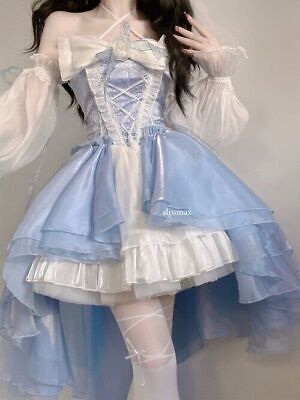 Princess Party Dress Lolita Dress Bow Flower Lace Mesh Fairy Elegant LongDress | eBay