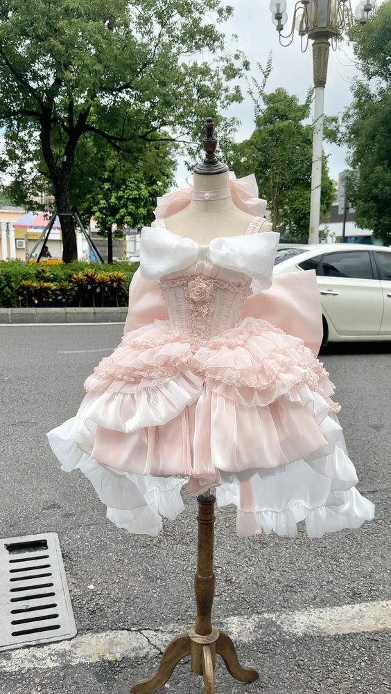 TAVIMART  -  Elegant Princess Lolita Dress French Graceful Pink Strapless Dress for Women Summer Re