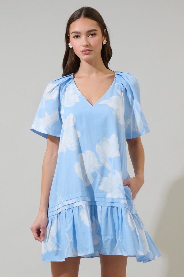 Afina Floral Seruma Mini Dress - BABYBLUE-MULTI / S
