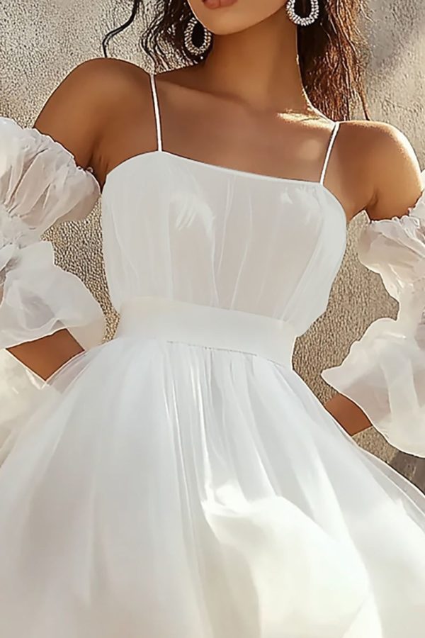 Zapakasa Women White Chiffon Graduation Dress Spaghetti Strapless A Line Short Cocktail Dress