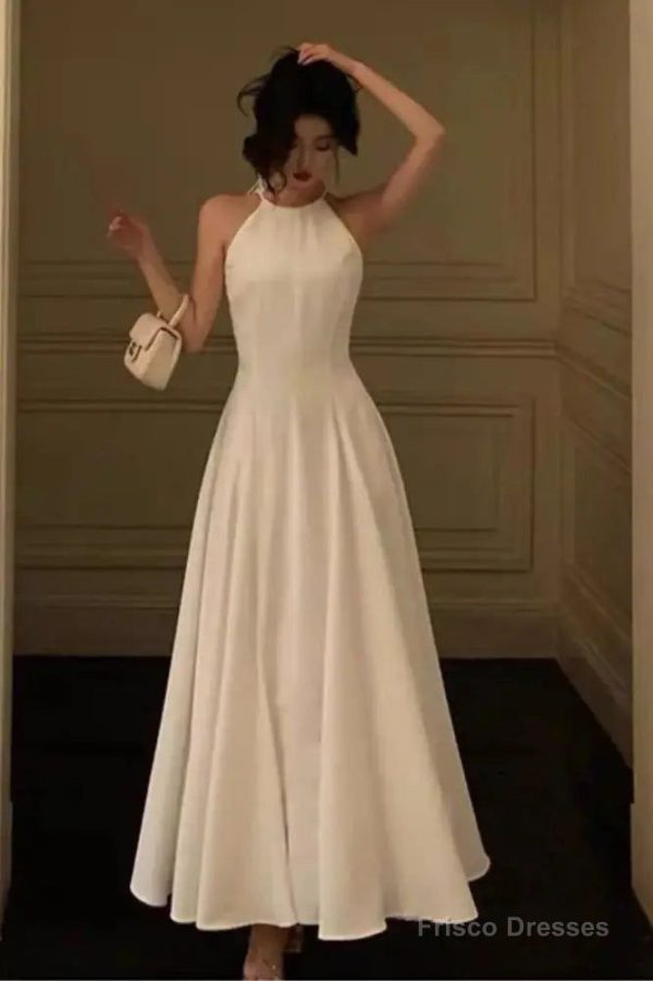 Pretty A Line Halter White Chiffon Prom Dresses Party Night Dress - Picture Color / US8