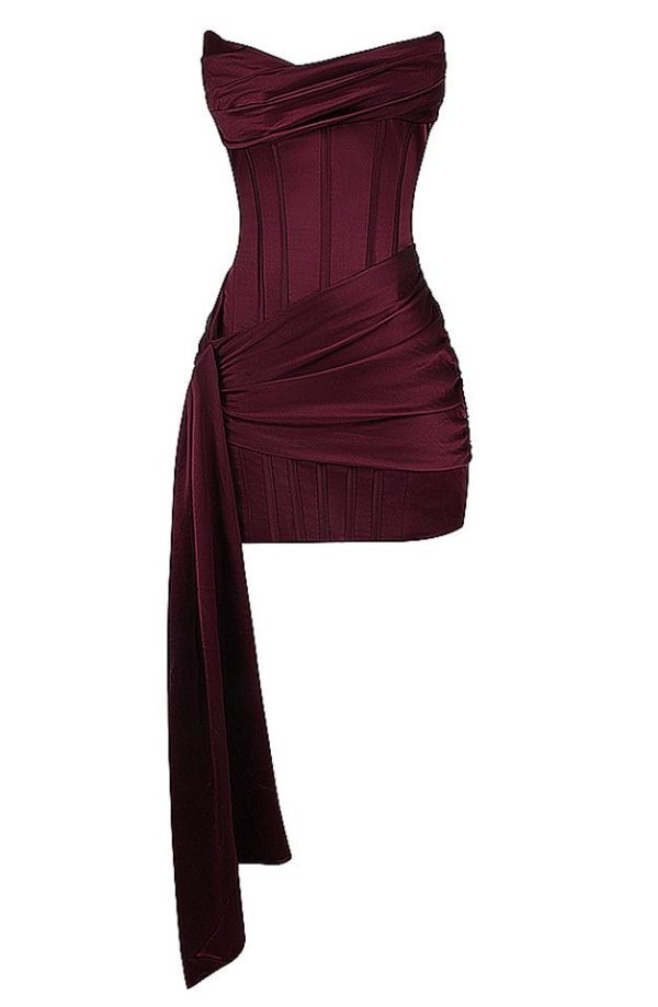 Strapless Corset Sequin Draped Dress Orange
