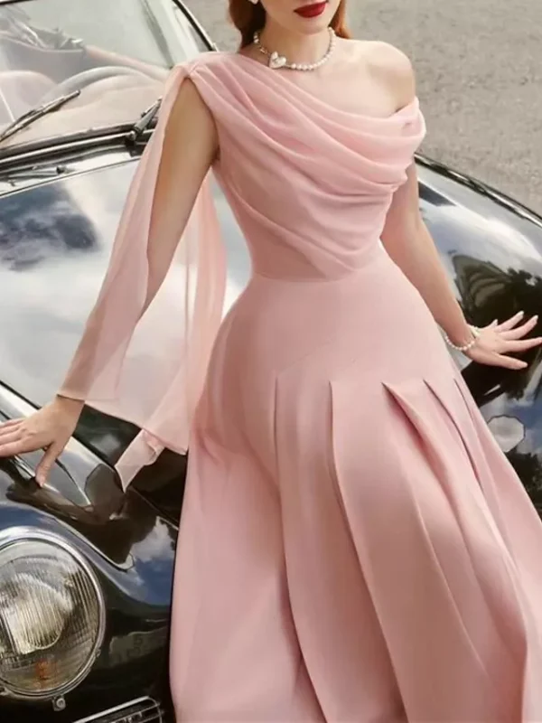 Beach Wedding A-Line Cocktail Dresses Elegant Dress Wedding Guest Tea Length Sleeveless Cowl Neck Stretch Chiffon with Ruched Derby Dresses 2025 2025 - $179.99