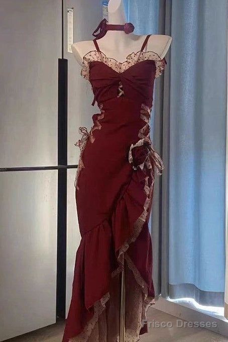 Sexy Mermaid Spaghetti Straps Burgundy Long Evening Dress Prom Dresses - Picture Color / Custom Size