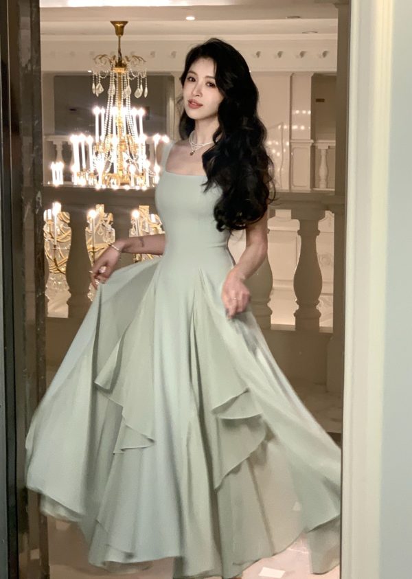 Zingj Elegant Ruffles White Midi Dresses 2023 Summer New Evening Party Women Clothes Fashion Sundress Birthday Ladies Dresses Light Green-L