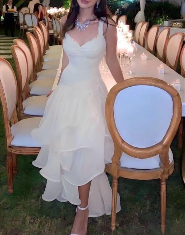 Sexy High Low Straps Neckline Sleeveless White Long Prom Dresses SD2007 - As Photo / US 10