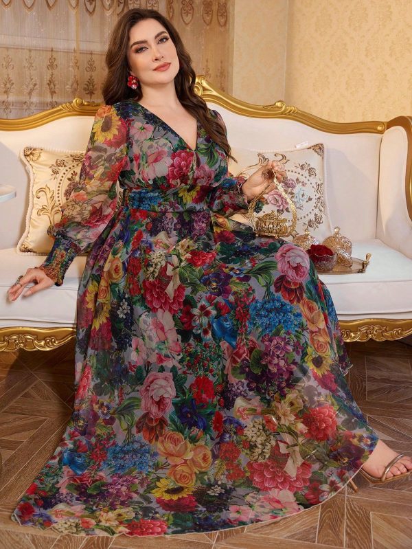 New Luxury Elegant High-End Long Wrap Dress With Wide Hem, V-Neck, Long Sleeve