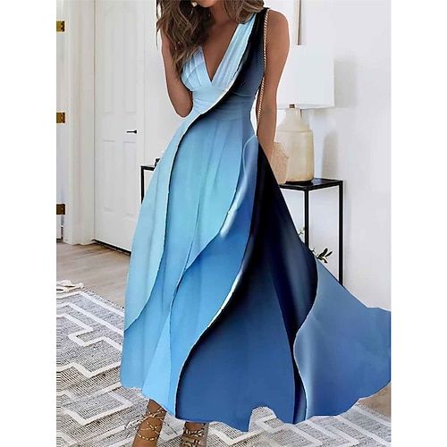 Women's Maxi Dress A Line Dress Casual Dress Swing Dress Summer Dress Fashion Streetwear Modern Outdoor Vacation Daily Regular Fit Ombre Sleeveless V Neck White Pink Red Blue Summer Spring