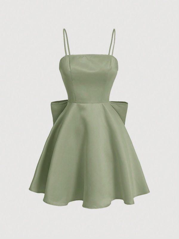 Ladies' Solid Color Simple Daily Spaghetti Strap Dress,Pastel Dresses For Women