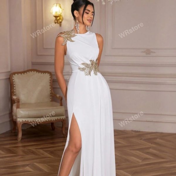 Rebellious Rose Dresses | Premium Elegant 3d Flower High Slit Evening Dress Gown | Color: White | Size: Various