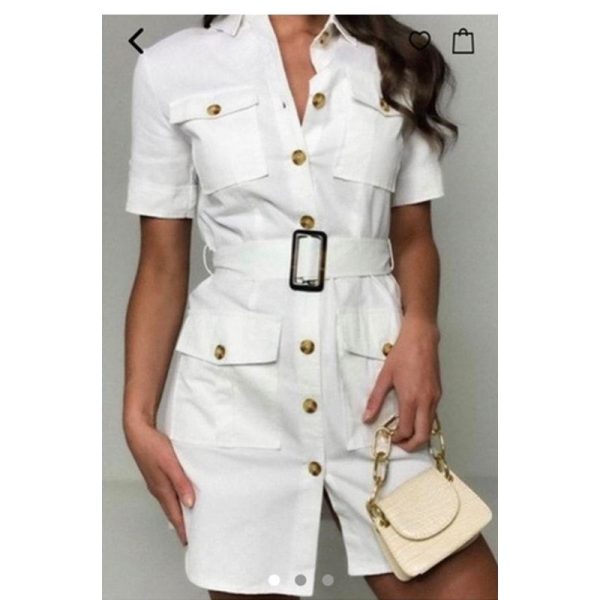 Missguided Dresses | Misguided Utility Pocket Belted Shirt Dress Button Down Short Sleeve White Sz 10 | Color: White | Size: 10
