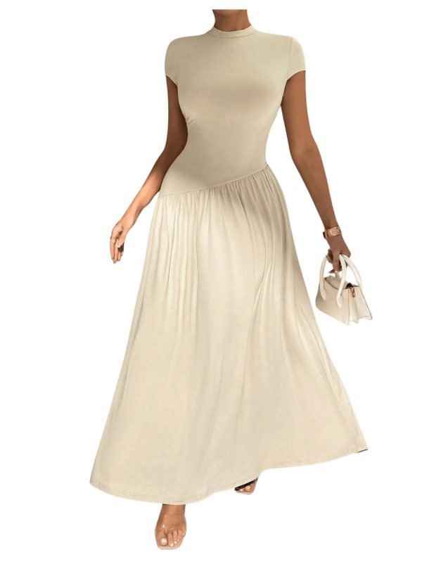SOLY HUX Women's Summer Maxi Dress Modest Mock Neck Cap Sleeve A Line Flowy Elegant Long Dresses