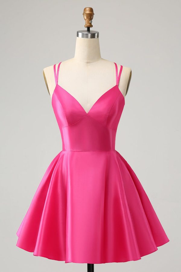 Zapakasa Women Fuchsia Cute Homecoming Dress A Line Spaghetti Straps Backless Short Prom Dress