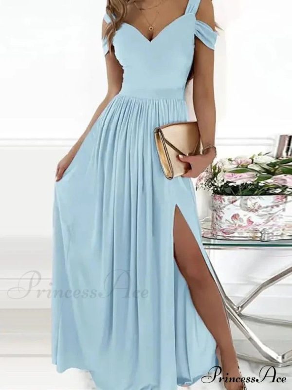 Solid Butterfly High Split Slim Gown - Light Blue XXXL