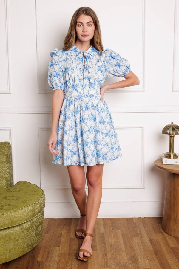 BLOOMING SHORES WOVEN MINI DRESS - OFF WHITE/BLUE / M
