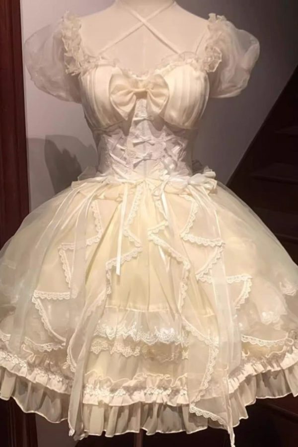 Glaze Fantasy Short Sleeves Ruffle Embroidery Bowknot Sweet Lolita Op Dress 6 Colors