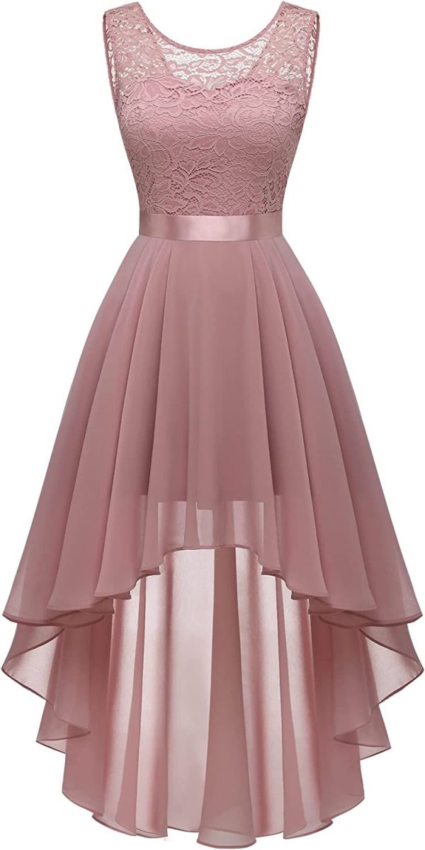BeryLove Women's 2023 Prom Dress Wedding Formal Sleeveless Lace Cocktail Flowy Midi Homecoming Dresses